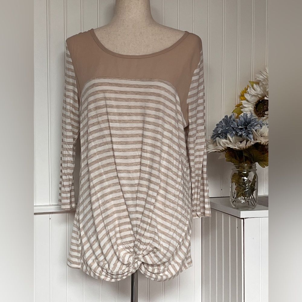 Beautiful Saint Tropez West Beige & Cream Striped Blouse